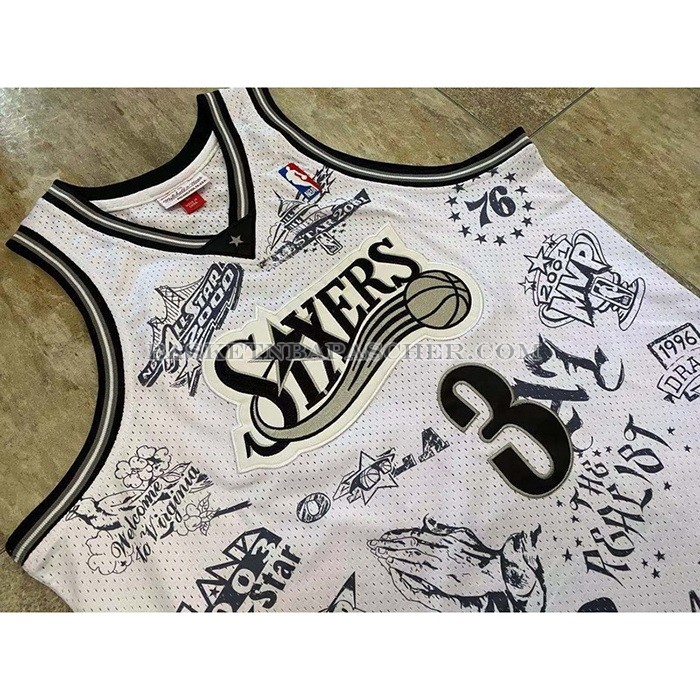 Maillot Philadelphia 76ers Allen Iverson NO 3 Mitchell & Ness 1997-98 Tattoo Blanc